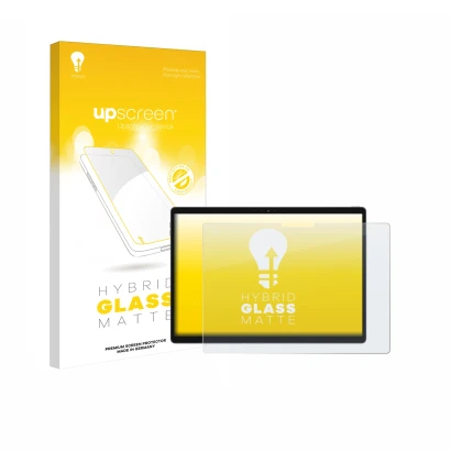 Face avant d’un emballage produit avec le logo de la marque upscreen. À côté, l’appareil Dell Latitude 7320 Detachable est rep