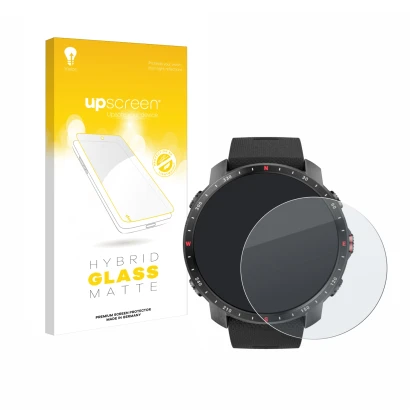 Face avant d’un emballage produit avec le logo de la marque upscreen. À côté, l’appareil Polar Grit X Pro est représenté avec 