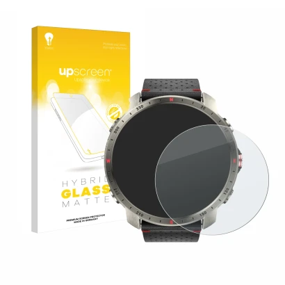 Face avant d’un emballage produit avec le logo de la marque upscreen. À côté, l’appareil Polar Grit X Pro Titan est représenté