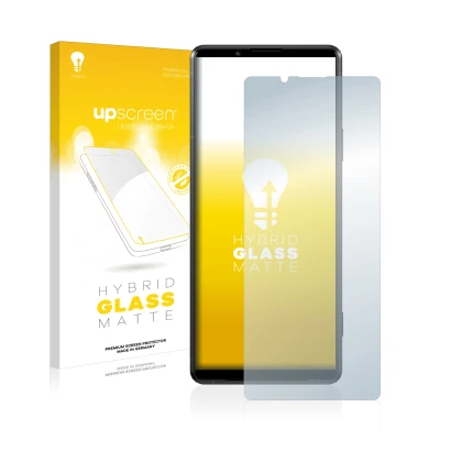 Face avant d’un emballage produit avec le logo de la marque upscreen. À côté, l’appareil Sony Xperia Pro-I est représenté avec