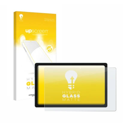 Face avant d’un emballage produit avec le logo de la marque upscreen. À côté, l’appareil Blackview Tab 11 est représenté avec 