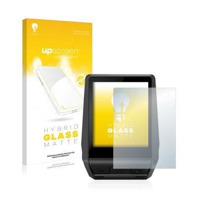 Face avant d’un emballage produit avec le logo de la marque upscreen. À côté, l’appareil Bosch Nyon 2 2021 est représenté avec