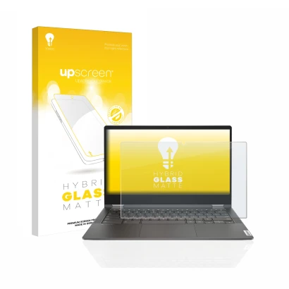 Face avant d’un emballage produit avec le logo de la marque upscreen. À côté, l’appareil Lenovo IdeaPad Flex 5i 13.3" est repr