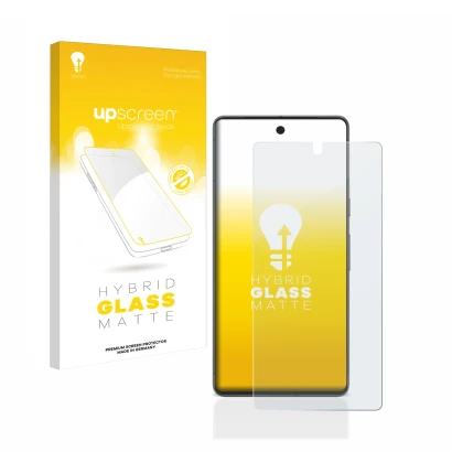 Face avant d’un emballage produit avec le logo de la marque upscreen. À côté, l’appareil Google Pixel 7 est représenté avec la