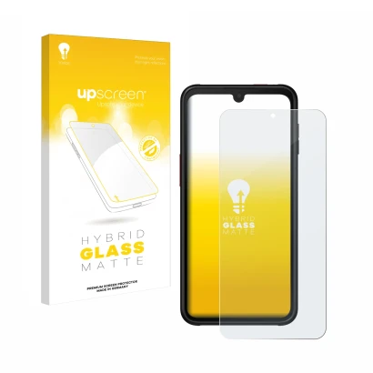 Face avant d’un emballage produit avec le logo de la marque upscreen. À côté, l’appareil Samsung Galaxy Xcover 6 Pro est repré