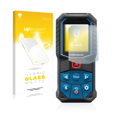 Face avant d’un emballage produit avec le logo de la marque upscreen. À côté, l’appareil Bosch GLM 50-27 C est représenté avec