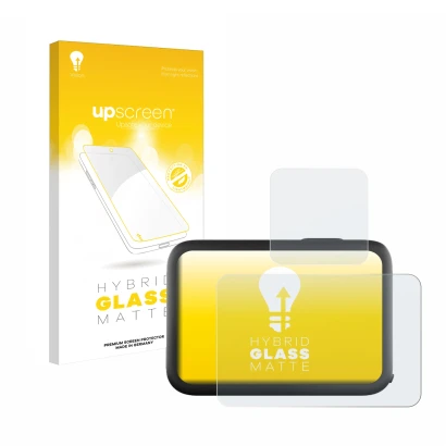 Face avant d’un emballage produit avec le logo de la marque upscreen. À côté, l’appareil GoPro Hero 11 Black est représenté av