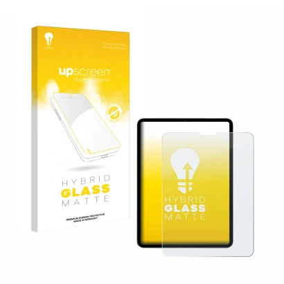 Face avant d’un emballage produit avec le logo de la marque upscreen. À côté, l’appareil Apple iPad Pro 11" 2022 (4ème Gen.) e