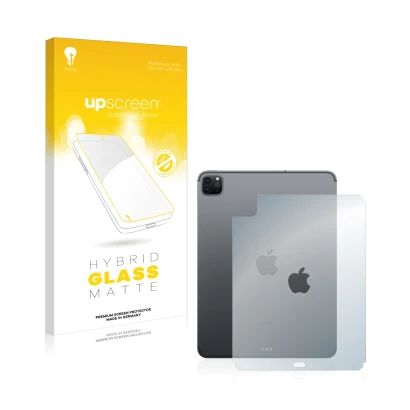 Face avant d’un emballage produit avec le logo de la marque upscreen. À côté, l’appareil Apple iPad Pro 11" 2022 (Arrière, 4èm