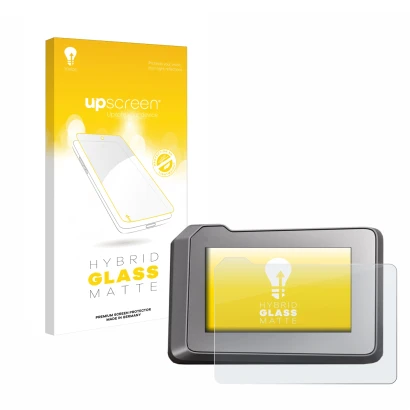 Face avant d’un emballage produit avec le logo de la marque upscreen. À côté, l’appareil KTM 1290 Super Duke R 2022 TFT-Displa