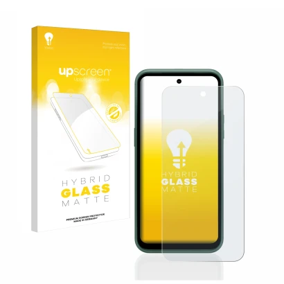 Face avant d’un emballage produit avec le logo de la marque upscreen. À côté, l’appareil Nokia XR21 est représenté avec la pro