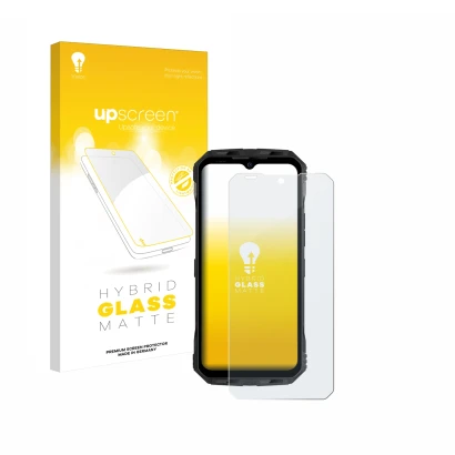 Face avant d’un emballage produit avec le logo de la marque upscreen. À côté, l’appareil Doogee V30 est représenté avec la pro
