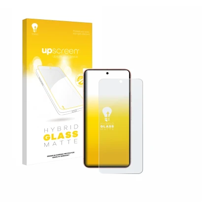 Face avant d’un emballage produit avec le logo de la marque upscreen. À côté, l’appareil Google Pixel 8 (case-friendly) est re