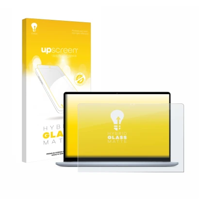 Face avant d’un emballage produit avec le logo de la marque upscreen. À côté, l’appareil Dell Inspiron 16 7640 2-in-1 est repr