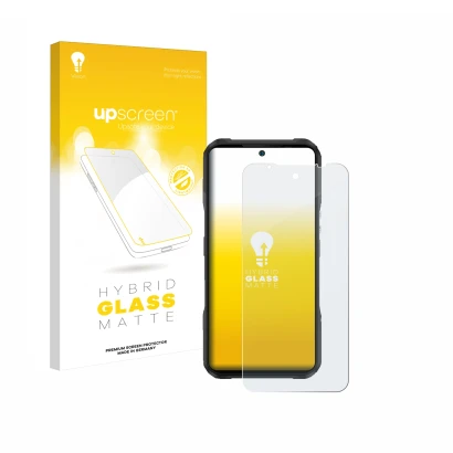 Face avant d’un emballage produit avec le logo de la marque upscreen. À côté, l’appareil Doogee V20S est représenté avec la pr