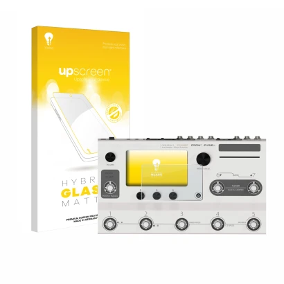 Face avant d’un emballage produit avec le logo de la marque upscreen. À côté, l’appareil Hotone Ampero II Stage est représenté