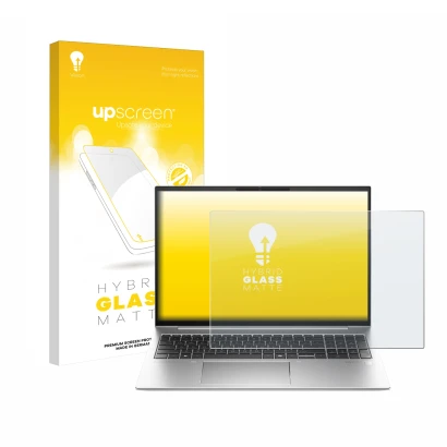 Face avant d’un emballage produit avec le logo de la marque upscreen. À côté, l’appareil HP EliteBook 840 G11 est représenté a