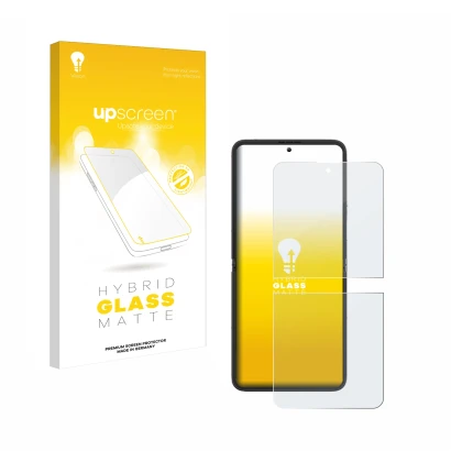 Face avant d’un emballage produit avec le logo de la marque upscreen. À côté, l’appareil Blackview Hero 10 (Affichage avant) e