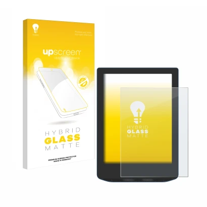 Face avant d’un emballage produit avec le logo de la marque upscreen. À côté, l’appareil PocketBook Verse Pro Color est représ