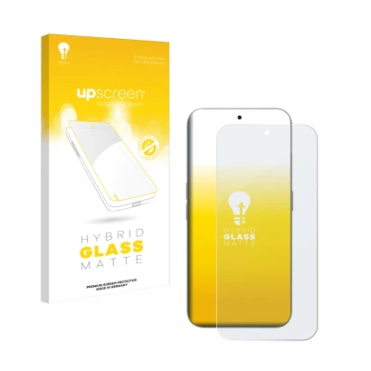 Face avant d’un emballage produit avec le logo de la marque upscreen. À côté, l’appareil Nothing Phone (2a) Plus est représent