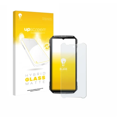 Face avant d’un emballage produit avec le logo de la marque upscreen. À côté, l’appareil Doogee V40 Pro est représenté avec la