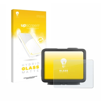 Face avant d’un emballage produit avec le logo de la marque upscreen. À côté, l’appareil GoPro Hero 4k est représenté avec la 