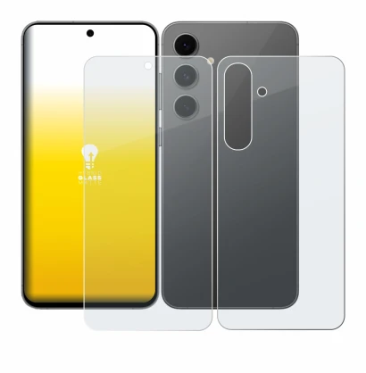 Image de l'appareil Samsung Galaxy S24 FE (Avant+Arrière) avec une grande variété de protections d'écran.