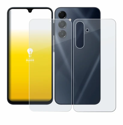 Image de l'appareil Samsung Galaxy A16 5G (Avant+Arrière) avec une grande variété de protections d'écran.