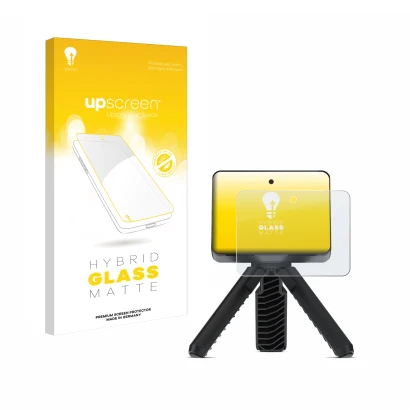 Face avant d’un emballage produit avec le logo de la marque upscreen. À côté, l’appareil Garmin Approach R10 est représenté av