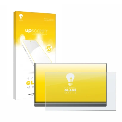 Face avant d’un emballage produit avec le logo de la marque upscreen. À côté, l’appareil Arzopa Z1FC 16.1" est représenté avec