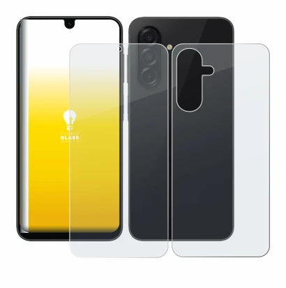 Image de l'appareil Samsung Galaxy A26 5G (Avant+Arrière) avec une grande variété de protections d'écran.