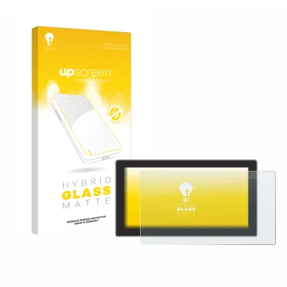 Face avant d’un emballage produit avec le logo de la marque upscreen. À côté, l’appareil Cupra Tavascan 15" (2025) est représe