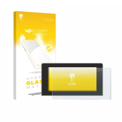 Face avant d’un emballage produit avec le logo de la marque upscreen. À côté, l’appareil Volkswagen Crafter 10" (2024-2025) es