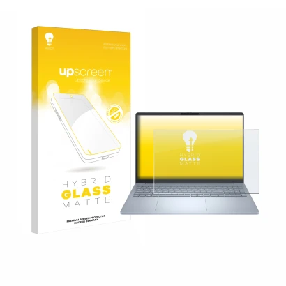 Face avant d’un emballage produit avec le logo de la marque upscreen. À côté, l’appareil Dell 16 Plus Laptop est représenté av