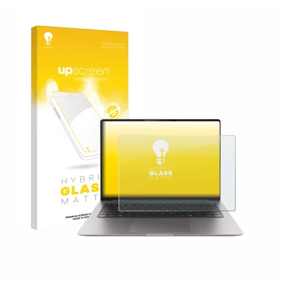 Face avant d’un emballage produit avec le logo de la marque upscreen. À côté, l’appareil Honor MagicBook Pro 14 est représenté