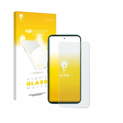 Face avant d’un emballage produit avec le logo de la marque upscreen. À côté, l’appareil Fairphone 6 est représenté avec la pr