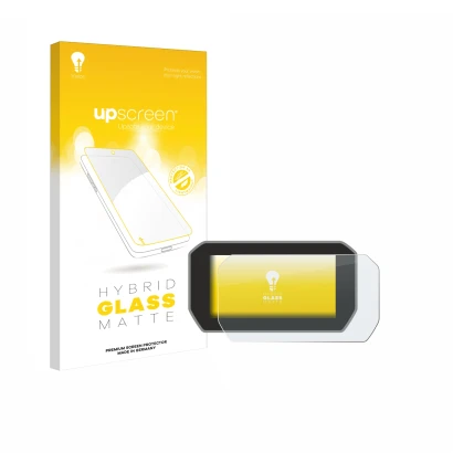 Face avant d’un emballage produit avec le logo de la marque upscreen. À côté, l’appareil Ducati V4S 2021 Affichage de la vites