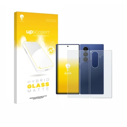 Face avant d’un emballage produit avec le logo de la marque upscreen. À côté, l’appareil Samsung Galaxy Z Fold 7 (Avant+Arrièr