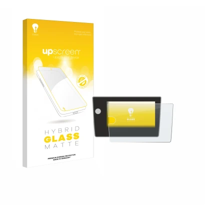 Face avant d’un emballage produit avec le logo de la marque upscreen. À côté, l’appareil Volkswagen Polo Life 2024 est représe