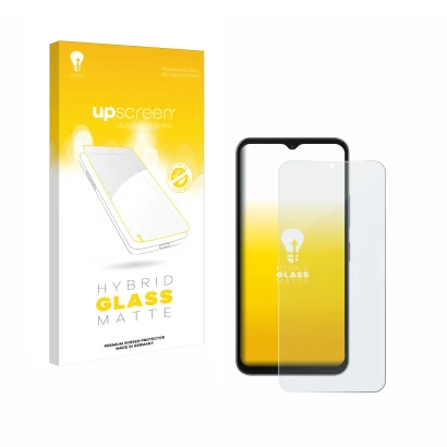 Face avant d’un emballage produit avec le logo de la marque upscreen. À côté, l’appareil Telekom T Phone 3 est représenté avec