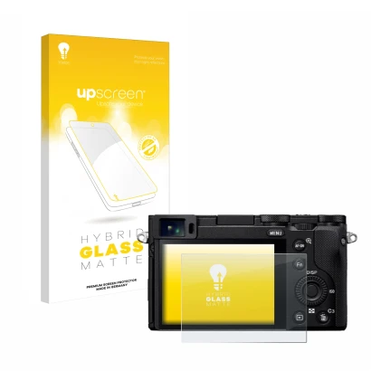 Face avant d’un emballage produit avec le logo de la marque upscreen. À côté, l’appareil Sony RX1R III est représenté avec la 