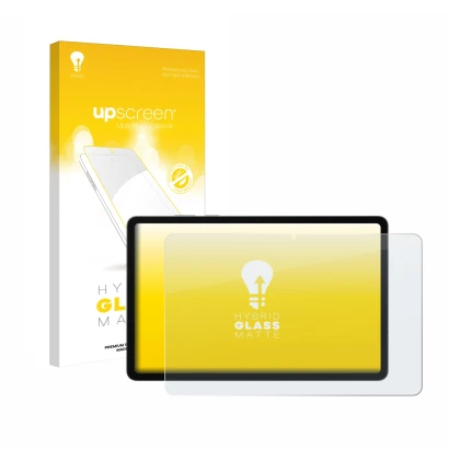 Face avant d’un emballage produit avec le logo de la marque upscreen. À côté, l’appareil Samsung Galaxy Tab S11 est représenté