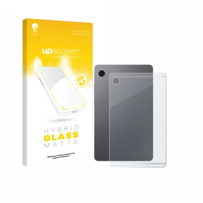 Face avant d’un emballage produit avec le logo de la marque upscreen. À côté, l’appareil Samsung Galaxy Tab A11 8.7" (Arrière)