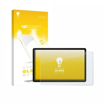 Face avant d’un emballage produit avec le logo de la marque upscreen. À côté, l’appareil Samsung Galaxy Tab A11 Plus 5G 11" es