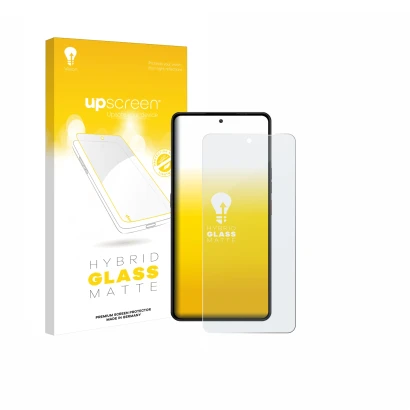 Face avant d’un emballage produit avec le logo de la marque upscreen. À côté, l’appareil Gigaset GS6 Pro est représenté avec l