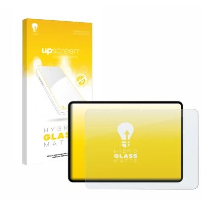 Face avant d’un emballage produit avec le logo de la marque upscreen. À côté, l’appareil realme Pad 3 est représenté avec la p