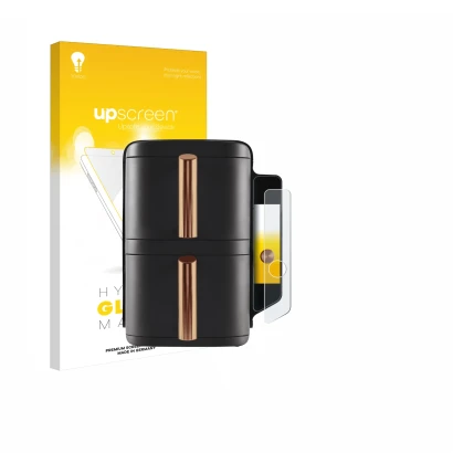 Face avant d’un emballage produit avec le logo de la marque upscreen. À côté, l’appareil Ninja Double Stack XL sl400eu est rep