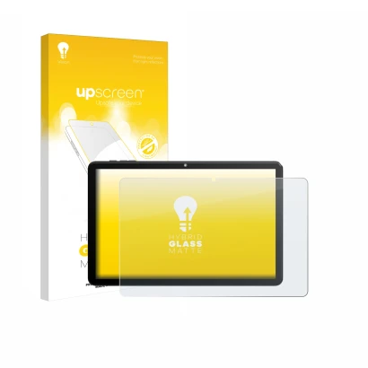 Face avant d’un emballage produit avec le logo de la marque upscreen. À côté, l’appareil Rebecco Z50 10.1