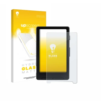 Face avant d’un emballage produit avec le logo de la marque upscreen. À côté, l’appareil Xteink X4 est représenté avec la prot