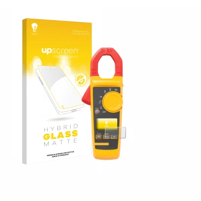 Face avant d’un emballage produit avec le logo de la marque upscreen. À côté, l’appareil Fluke 325 est représenté avec la prot